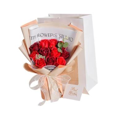 Imagem de MotiveTech Arranjo floral romântico com flores preservadas que dura de 2 a 3 anos. Rosa eterna para o Dia dos Namorados, Dia Mães, da Avó, Namorada, Vermelho