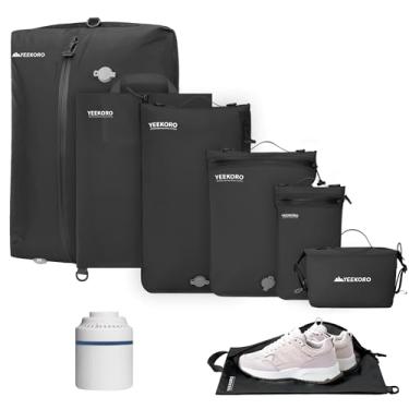 Imagem de YEEKORO Conjunto de 6 sacos de vácuo para viagem, organizadores reutilizáveis profissionais IPX8, cubo de embalagem de compressão para malas, bolsas duráveis para economia de espaço - Essenciais de