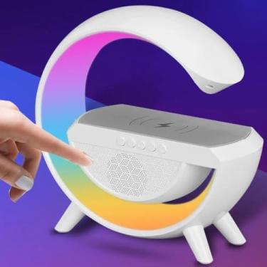 Imagem de Caixa de Som Bluetooth com Carregador Sem Fio, LED RGB Colorido, Suporte para Celular, Design Moderno