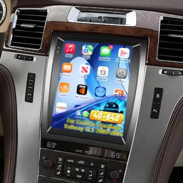 Imagem de [4G + 64G] Rádio vertical para carro Cadillac Escalade Sailway SLS 2007-2014, Volxcereo 24.6 cm Android Touchscreen estéreo com Carplay/Android Auto, GPS, WiFi, Bluetooth, SWC, FM/RDS