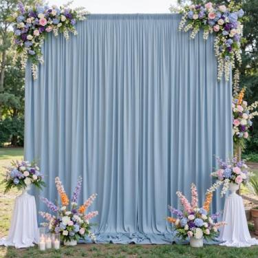 Imagem de Cortinas de fundo azul empoeirado de 3 m x 3 m para festas, 2 painéis de cortinas de fundo de poliéster sem rugas para casamentos, aniversários, decorações de chá de bebê