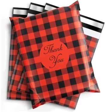 Imagem de Saco de polietileno xadrez vermelho, tamanho 10 x 13, embalado com 25 envelopes, adequado para correspondência, embalagem de saco de polietileno, adequado para uso em pequenas empresas (presentes de