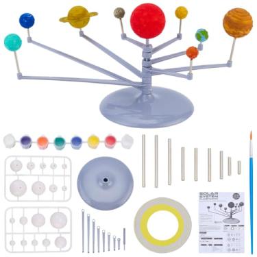 Imagem de WEBEEDY Kit de pintura de modelo de sistema solar DIY para adultos, projeto de sistema solar iniciante com bolas de plástico, suporte de exibição, tintas acrílicas de 12 cores, instruções, artes e