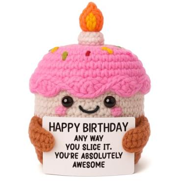Imagem de YUEYUQIU Presentes de aniversário exclusivos para mulheres e homens, cupcake de crochê feito à mão "You're Awesome", presente engraçado feliz aniversário para melhor amiga dela, presente de padeiro