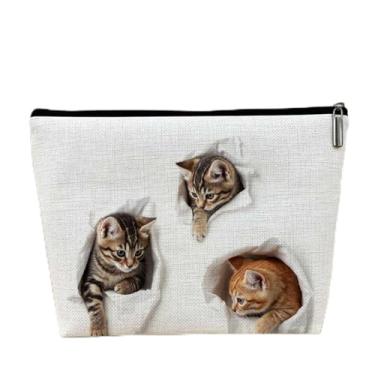 Imagem de Bolsa de maquiagem pequena para gatos fofos, vários sacos de cosméticos para viagem, bolsas de higiene pessoal, bolsa de maquiagem de grande capacidade para mulheres, presentes para amantes de gatos