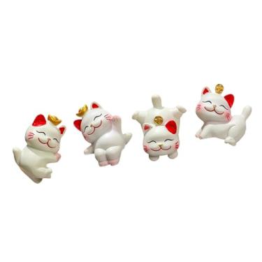 Imagem de Generic 4x Pequena Estátua de Gato da Sorte Escultura Criativa Fofa Colecionável Versátil Ornamento de Mesa Decoração de Painel de Carro para Lareira