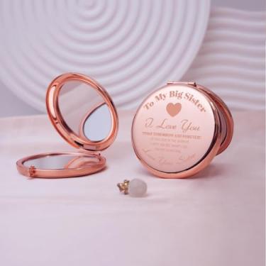 Imagem de Presente para irmãs, espelho de maquiagem portátil gravado em metal, mini espelho de maquiagem portátil dobrável, espelho redondo portátil de dupla face, adequado para todos usarem em várias ocasiões