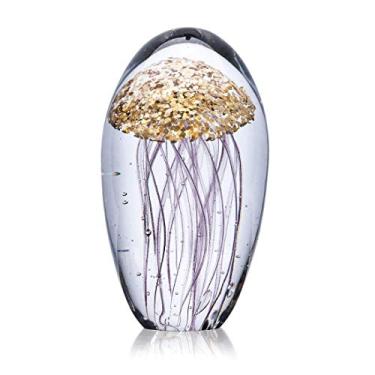 Imagem de QFkris Estatueta de arte de cristal soprado à mão de água-viva de vidro, decoração de casa, enfeite de mesa de vidro com peso de papel