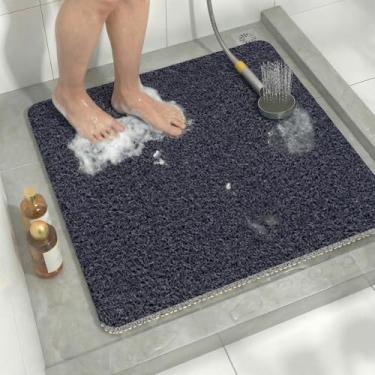 Imagem de Tapete de chuveiro quadrado Loofah 61 cm x 61 cm, tapetes de chuveiro de secagem rápida com dreno, tapete de banho de bucha de PVC para quarto molhado e piso de banheiro, texturizado macio e seguro