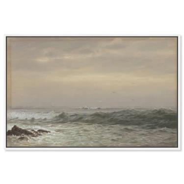 Imagem de Art Remedy Rochas e ondas quebrando ondas, arte clássica costeira, moldura branca, 76 cm x 50 cm