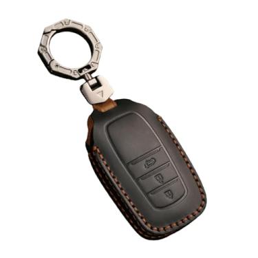 Imagem de Capa de couro para chave de carro compatível com Toyota Land Cruiser 200 300 Prado Crown TLK Yaris Cross Hilux Innova Fortuner Camry 55(3 Btn Black)