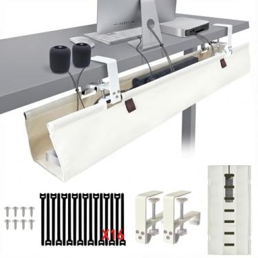Imagem de AHOMO, Gerenciamento de cabos sob a mesa, organizador de cabos de 91 cm, com almofadas de silicone (sem arranhões!), 16 abraçadeiras, base de favo de mel PE lavável, cabe em qualquer mesa de 0 a 5 cm
