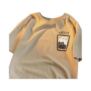 Imagem de Camiseta De Manga Curta Com Estampa De Gato Cartoon De Verão Estilo Re
