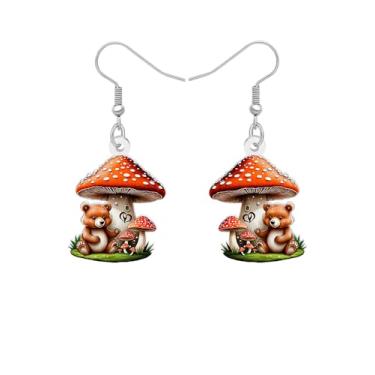 Imagem de Brincos de cogumelo fofos de acrílico para mulheres, desenhos animados, inspirados na natureza, fungos, joias de primavera, ideias de presente para amantes de cogumelos, Medium, Acrílico, Sem pedra