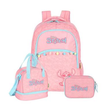 Imagem de Kit Mochila Stitch De Costas Lancheira E Estojo Box Passeio, Rosa