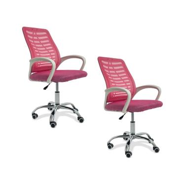 Imagem de Kit 2 Cadeiras de Escritorio Esteirinha Mesh Ergonomica - Rosa