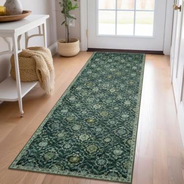 Imagem de KILOCOCO Tapete de corredor de 5 x 15 cm, tapete marroquino lavável para corredor, corredor, tapete de cozinha de lã sintética, 1,8 m, antiderrapante, para lavanderia, quarto, verde escuro