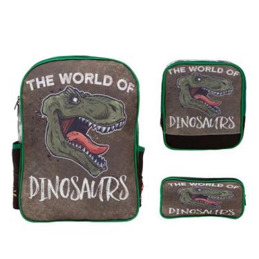 Imagem de Kit Mochila Infantil Masculina Costas Dinossauro Tam G 3 Pçs - Toys 2U