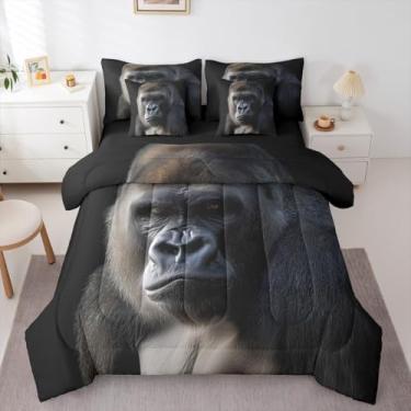 Imagem de Erosebridal Jogo de cama com estampa de macaco queen, chimpanzé, animais tropicais, animais selvagens, crianças, meninos, meninas, adolescentes e adultos