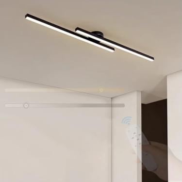 Imagem de GZZBMY LED Lâmpada de teto com controle remoto Lâmpada de teto regulável Moderna Minimalista Alumínio Iluminação de teto longa para sala de estar sala de jantar quarto cozinha 3000K-6500K (preto, 90