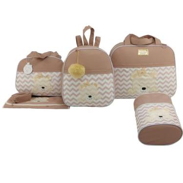 Imagem de Bolsa maternidade urso 5 peças chevron nude - LET BABY BOLSAS DE MATER