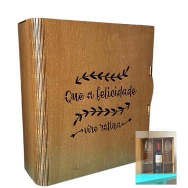 Imagem de Caixa Vinho Madeira Embalagem Presente 1 Garrafa E 2 Taças - IMGROPPO