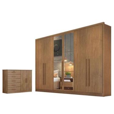 Imagem de Guarda Roupa Casal Livorno Com Espelho E Cômoda Seul Cumaru 23 - Novo 