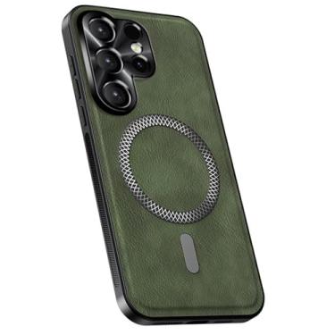 Imagem de POYUFRG Capa magnética para Samsung Galaxy S26 Ultra/S26 Plus/S26, capa fina de couro para negócios, capa de proteção de lente de metal com tudo incluído, verde, S26 Ultra