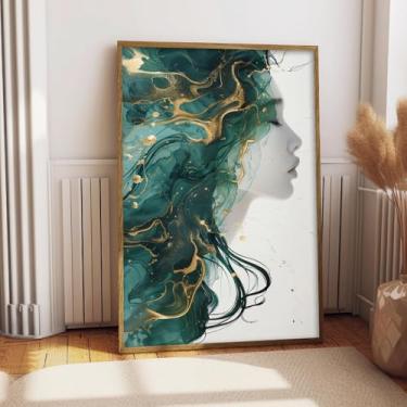 Imagem de Fotos abstratas de mulheres arte de parede em mármore ouro verde arte de parede verde mulher pintura feminista imagens femininas retrato feminino arte de parede mármore abstrato tela minimalista arte