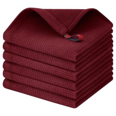 Imagem de Homaxy Panos de prato 100% algodão Waffle Weave - Pacote com 6 panos de prato macios e absorventes - 30,5 x 30,5 cm panos de prato de secagem rápida - Borgonha