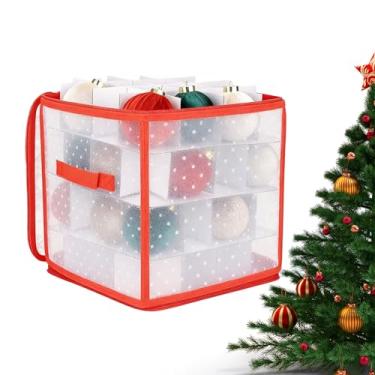 Imagem de Caixa de armazenamento de enfeites de Natal | Recipientes dobráveis de 64 grades, caixa de armazenamento de bolas de Natal com tampa, para armário sob a cama, porão, apartamento, quarto, garagem