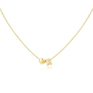 Imagem de Glimmerst Colar com inicial para mulheres, banhado a ouro 18 K, colar delicado com nome de ouro, pingente de coração minúsculo, colar com inicial, joia de ouro moderna, Small, Aço inoxidável, Sem