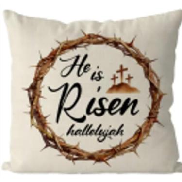 Imagem de GAGEC Capas de almofada de páscoa 45,7 x 45,7 cm He is Risen Easter Fronha para decoração de casa sofá quarto capa de almofada primavera sazonal decorações de casa de fazenda