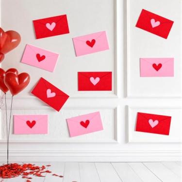 Imagem de Tinlade Envelopes de feltro para dia dos namorados, 10 peças, envelope em branco com coração vermelho e rosa para casamento, aniversário, decoração do Dia das Mães