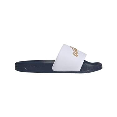 Imagem de adidas Adilette Slide feminino, Branco/dourado metálico/azul marinho, 35