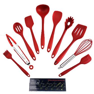 Imagem de 10 peças Conjunto de Utensílios Cozinha Silicone - com Resistência a 480 F Colher Seguro para Panelas Antiaderentes Lavavajillas Cabos Aço Inoxidável Duráveis Olhos Pendurar Grado Alimentar Casa Campi