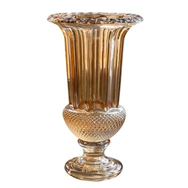 Imagem de Vasos para flores Vaso de cristal de vidro vintage em relevo grande decoração dourada sala de estar americana mesa de jantar vaso decorativo para casa (grande)
