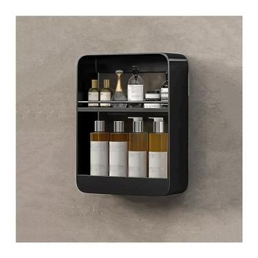 Imagem de Organizador de chuveiro, vaso sanitário, parede, suporte para lavatório, cosméticos, suporte de armazenamento de metal, sem perfuração, prateleiras de chuveiro para banheiro (preto)