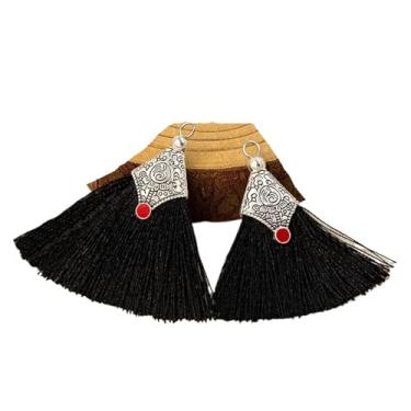 Imagem de 2/4/6 peças mini borlas artesanais de seda macia feita à mão para brincos, joias, marcadores de página DIY (preto, 2 peças)