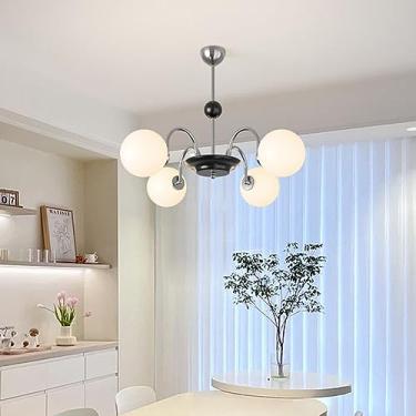 Imagem de Lustre moderno para mesa de jantar, altura ajustável, para sala de estar, com 8 chamas, design clássico moderno com esfera de vidro e lâmpada E27 (4 chamas)