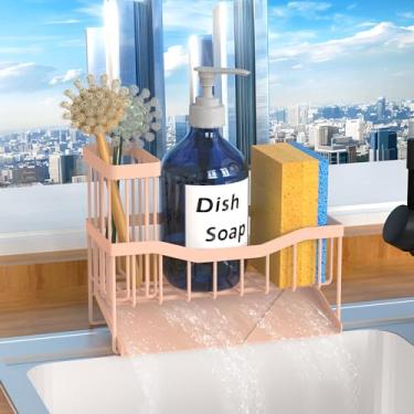 Imagem de Fssvcd Maifan Suporte de esponja para pia de cozinha com suporte de escova e bandeja de drenagem automática de aço inoxidável, organizador de pia de cozinha à prova de ferrugem para esponja