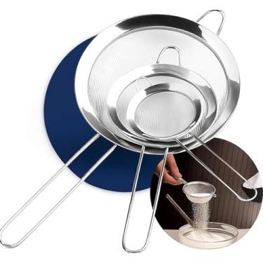 Imagem de Kit 3 Peneiras Coador Manual em Aço Inoxidável, Tamanhos P M G (8cm, 10cm, 12cm), Malha Fina, Cromado, para Coar Sucos, Bebidas e Ingredientes