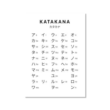 Imagem de Pôster do gráfico do alfabeto japonês Hiragana Katakana preto e branco pintura em tela educação aprender impressões escritório sala de aula decoração (SKU15,40.6x61.0 cm = (40x60cm), sem moldura)