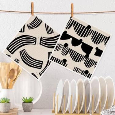Imagem de 2 peças de panos de prato suecos desenhados à mão estilo abstrato para cozinha, toalhas de cozinha de papel reutilizáveis super absorventes decoração artística para casa, panos de prato seguros para
