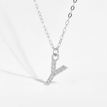 Imagem de 1 colar de diamante completo banhado a prata com letras A-Z para mulheres, joia fina, presente para mamãe, 41+6cm, Cobre, Sem Pedra Preciosa