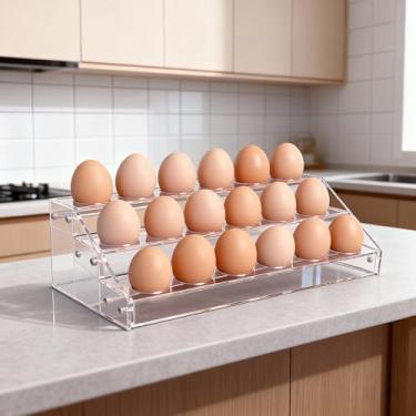 Imagem de Loscarol Suporte de ovos de acrílico, suporte de ovos de 18 unidades para geladeira, armazenamento de ovos para bancada, organizador de ovos para exibição de shopping center