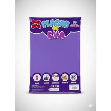 Imagem de Placas de EVA Liso Roxo, 40x60cm, Material Artesanato Escolar, Pacote com 10 Folhas