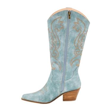 Imagem de Corkys Footwear Bota feminina Hey Girl Just In Case – Uma bota alta inspirada no oeste com zíper lateral, alças de puxar, detalhes de costura e salto de 6 cm, Turquesa, 38
