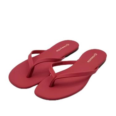 Imagem de Chinelo feminino, sandálias femininas de espuma viscoelástica de verão 2026 - Tendências de couro vegano, leve, macio, confortável, nuvem, chinelos femininos baratos essenciais para a praia, Vermelho