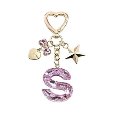 Imagem de Chaveiro Rosa Com Inicial, Coração, Laço E Estrela - Presente Fofo E B